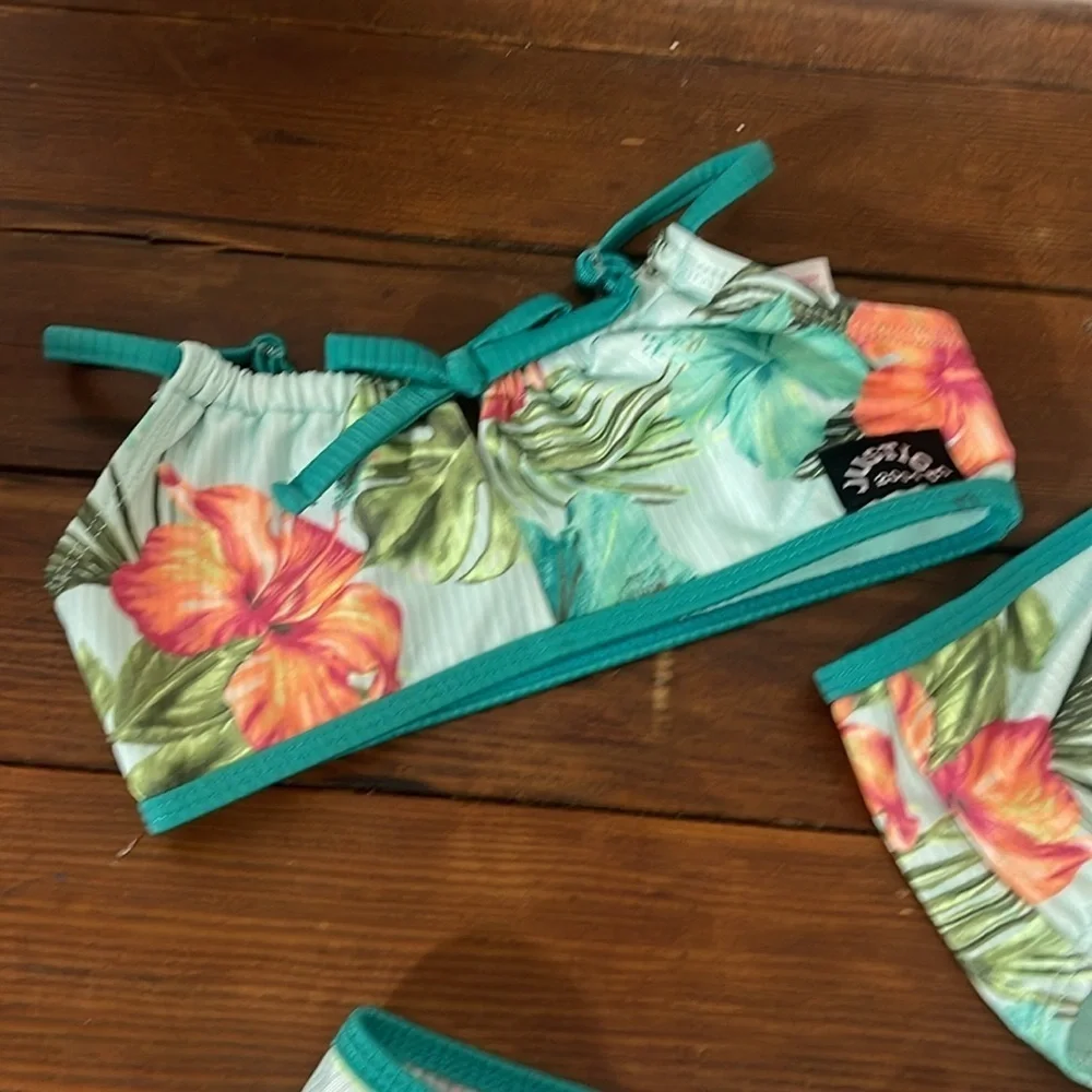 Justice 3 piece swimsuit XS 5/6 teal